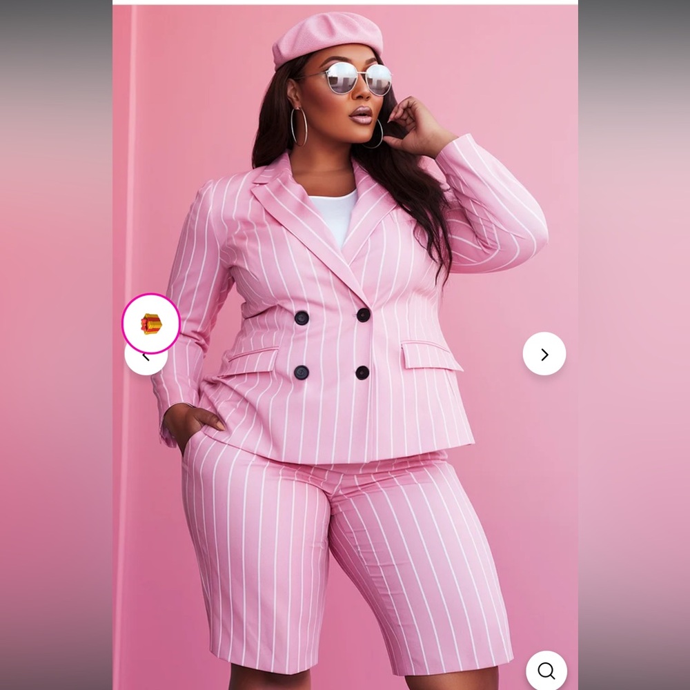 Xpluswear Business Casual Pink Striped Two Piece Short Sets